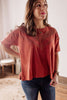 Vintage Heart Button Hooks Lace Shoulder Detail Brick Red Tee