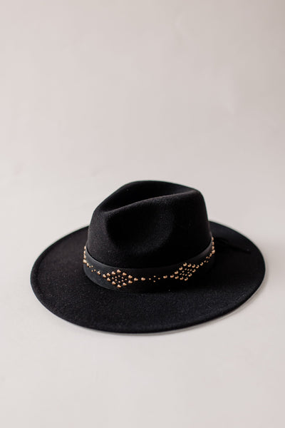 RESTOCK Black Fedora Hat With Gold Beaded Belt