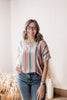 Colorful Easter Multicolored Vertical Striped V-neck Blouse