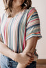 Colorful Easter Multicolored Vertical Striped V-neck Blouse