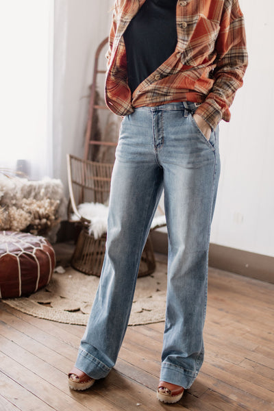 Judy Blue Mid Rise Wide Leg Medium Wash Jeans