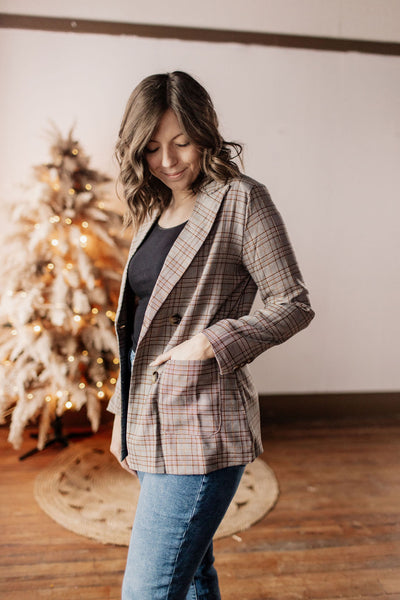 New Chapters Brown Plaid Button Down Blazer Jacket