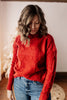 Red Braided Cable Knit Pattern Turtle Neck Sweater