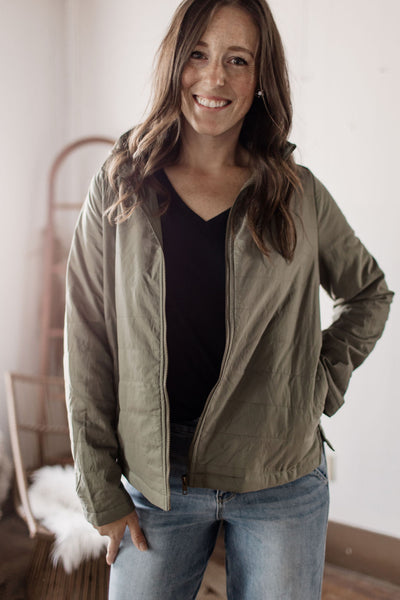 Silent Disco Diva Olive Zip Up Lightweight Jacket with Pockets