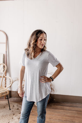 Fall Foundation Comfort Basic V-neck Tee - Heather Gray
