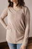 Starting the New Year Strong Neck Side Slit Mocha Ribbed Knit Top