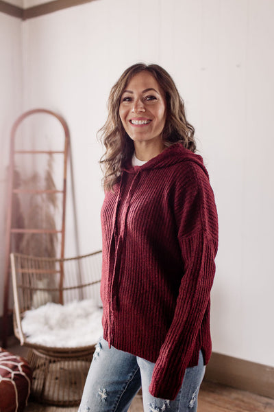 Bushel of Blessings Drawstring Long Sleeve Burgundy Sweater