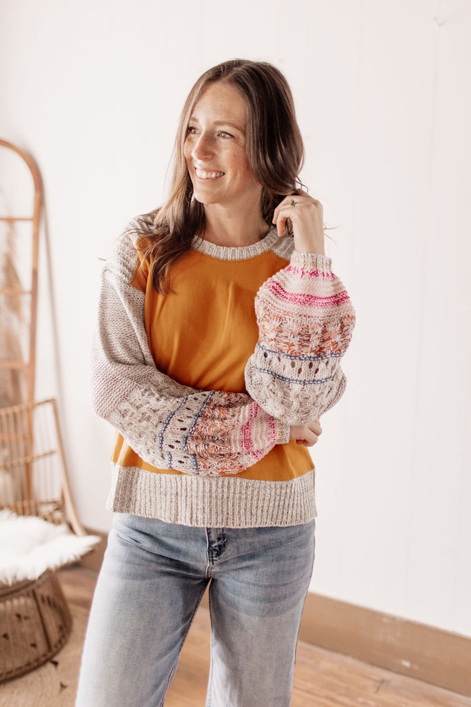 Curl Up With A Good Book Camel Balloon Sleeve Sweater
