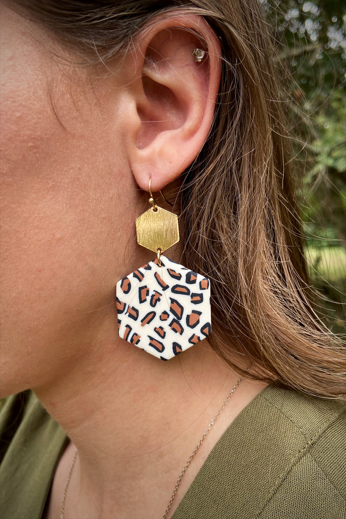 Cheetah Clay & Gold Earrings