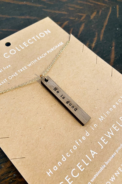 "He Is Good" - Handmade Wood Collection Bar Necklaces by Cecelia Designs