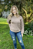 Taupe Crop Knit Sweater with Balloon Sleeves