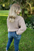 Taupe Crop Knit Sweater with Balloon Sleeves