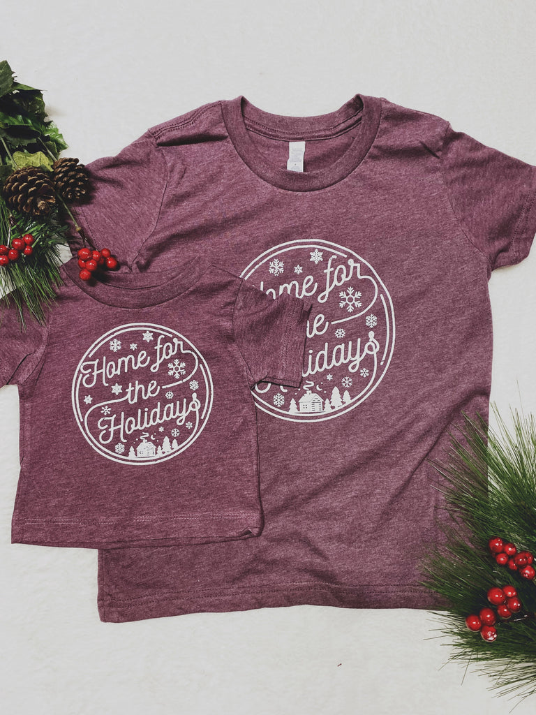 KIDS Home for the Holidays White Print Graphic Tee