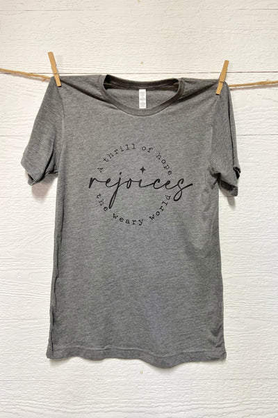 The Weary World Rejoices (Black Print) Christmas Tee by Rustic Honey