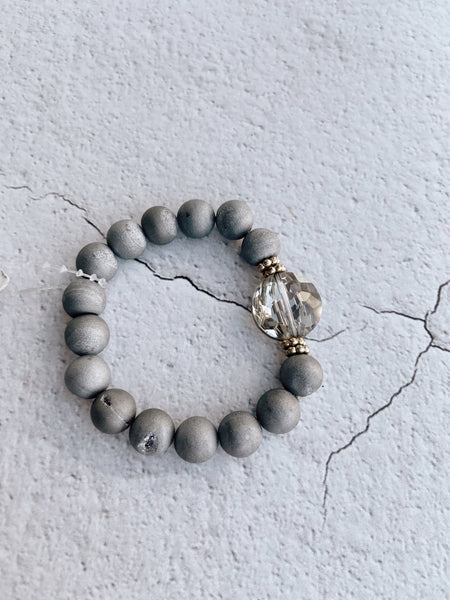 All is Calm Gray and Gold Beaded Bracelet