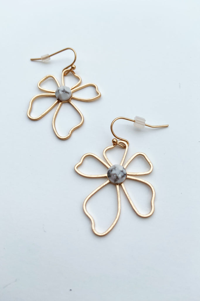Gold & Marble Floral Earrings