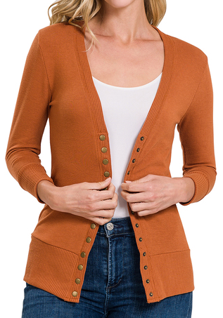 Clay Snap Front 3/4 Sleeve Cardigan