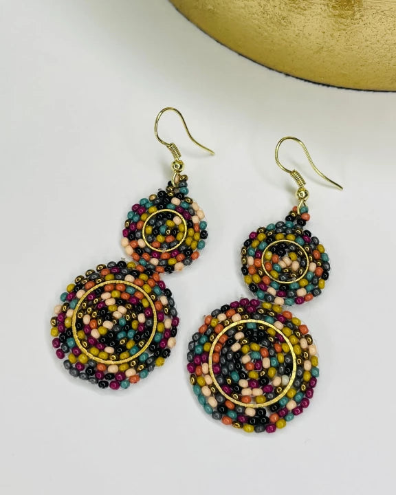 Bring The Spring Handmade Seed Bead Round Stacked Earrings